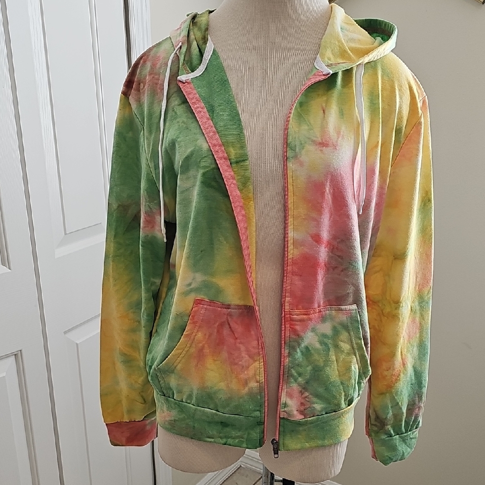 Colorful Tie-Dye Zip-Up Hoodie. By B Free XL. LIGHTWEIGHT